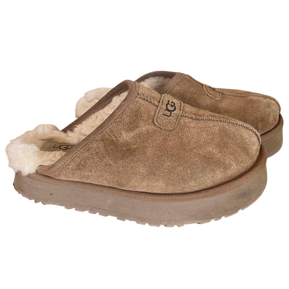 UGG Disquette Platform Slipper Womens 6 Chestnut Brown Sheepskin Suede 1122550